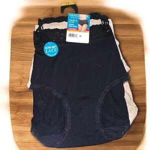 Vanity Fair Light & Luxe Black High-Waist Lace Trim 3 Briefs Radiant Collection